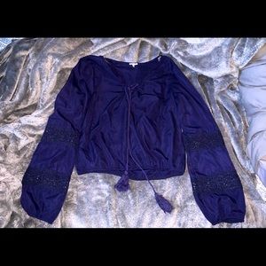 Navy Blue Blouse with Puff/Crocheted Sleeves